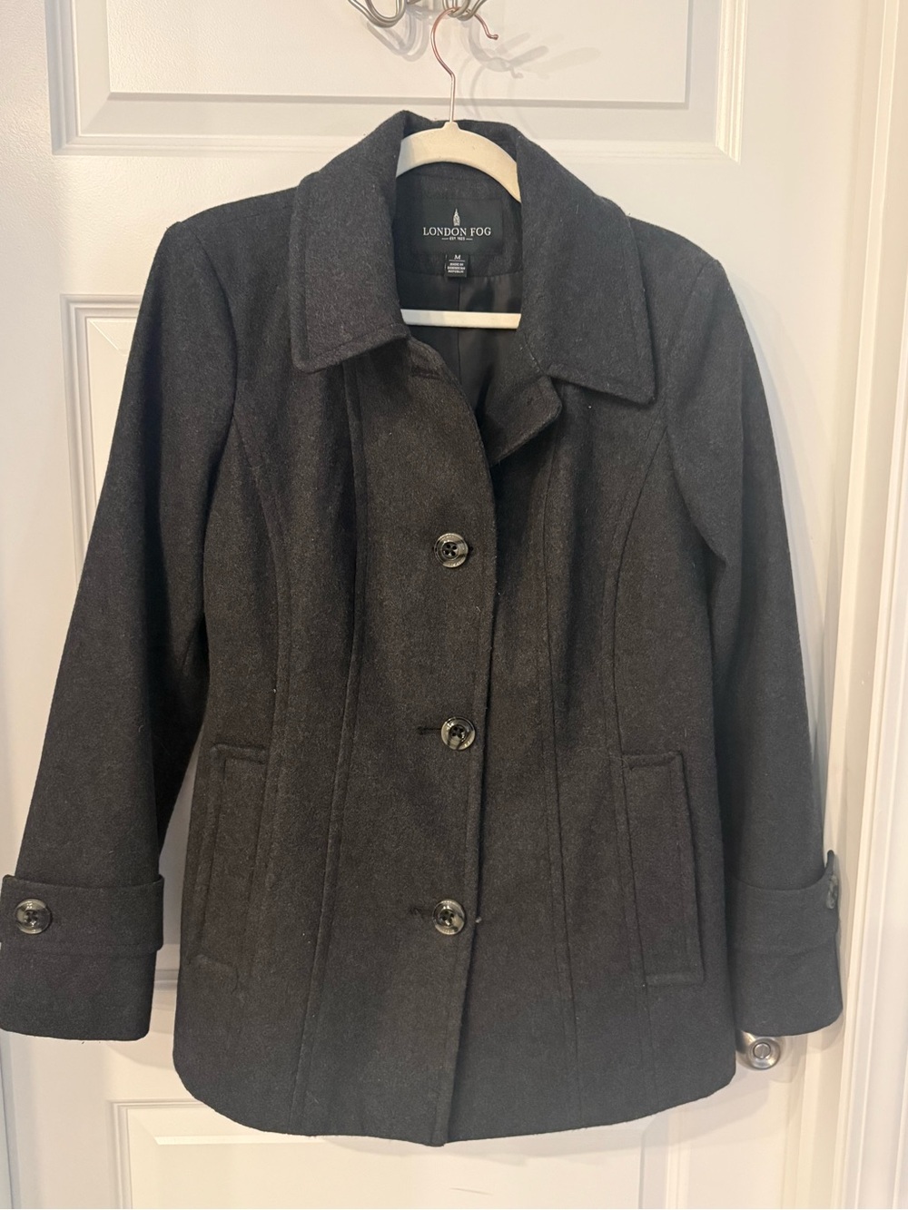 London Fog Charcoal Gray Wool Blend Peacoat Large Collar Size Medium NWOT